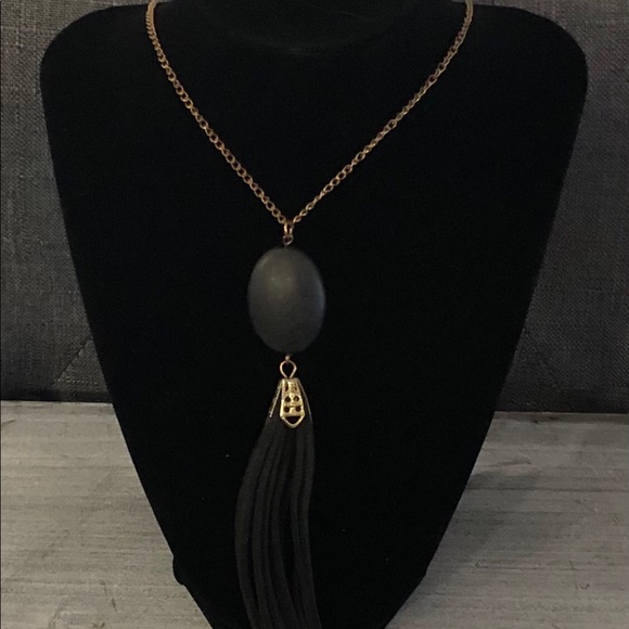 Boho Black Stone and Tassel Necklace - Picture 2 of 5